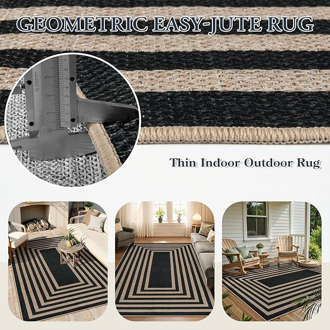 Lahome Enfys Modern Geometric Easy Jute Outdoor Rug, 5x7 Patio Living Room Rug - Image 4