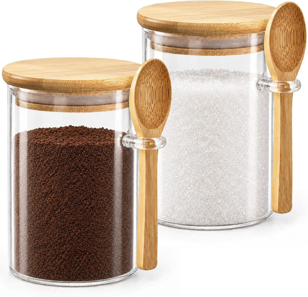15 oz Glass Sugar Container, 2 Pack Coffee Container, Glass Jars with Lids