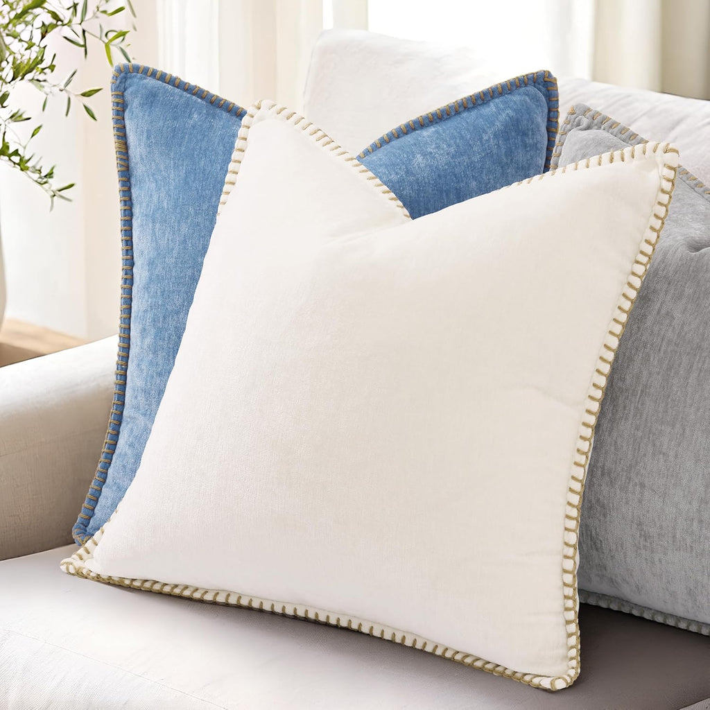 decorUhome Soft Chenille Throw Pillow Covers 18x18 Set of 2 Blue