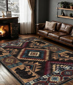 YIHOUSE Rustic Cabin Area Rug for Bedroom 5x7, Machine Washable Lodge Bear Rug by YIHOUSE