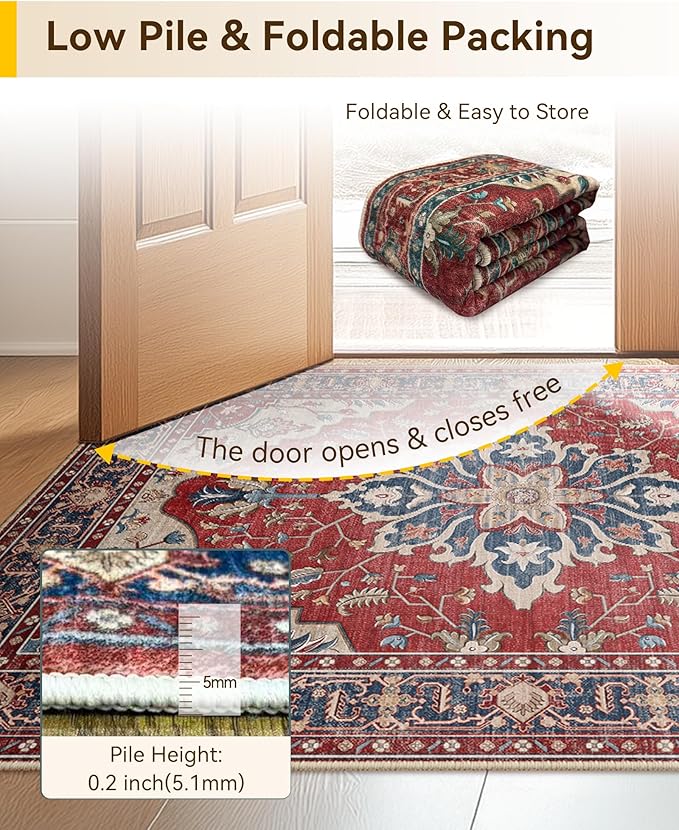 RELEANY Area Rugs 9'x12' Washable Non-Slip, Floral Vintage Distress Print - Image 4