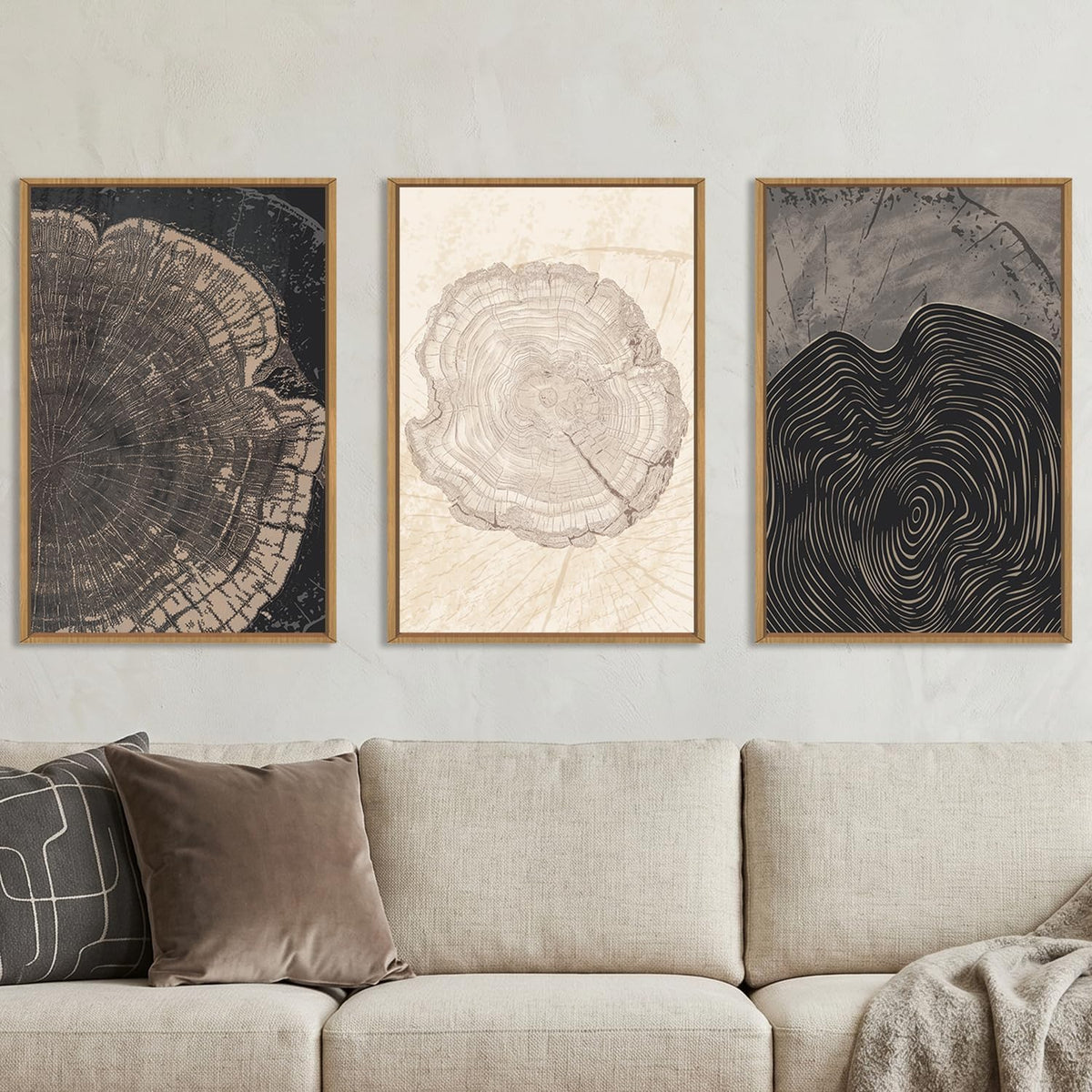 DRACIT Colorful Tree Rings Framed Canvas Wall Art Set,Abstract Blue and Brown Wood Grain Wall Decor,Nature Modern Annual Ring Texture Artwork for Living Room,Bedroom-16 x24 x3