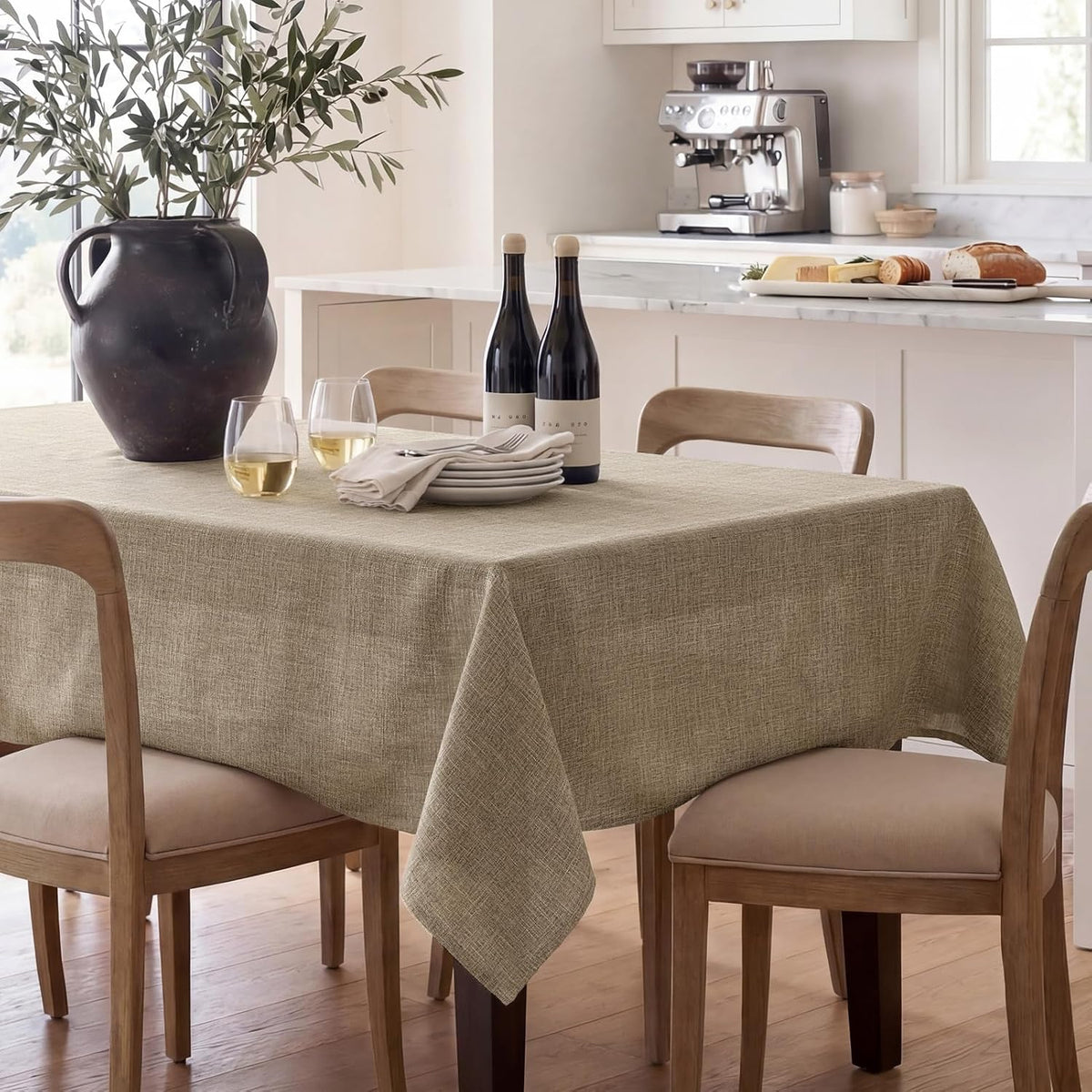 NOVILYS Rectangle Tablecloth with Linen Textured, 60 x 84 Inch, Brown