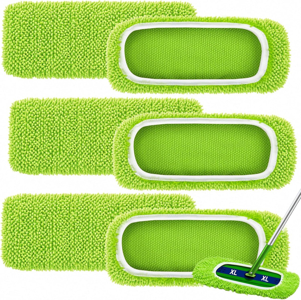 Toulite 6 Pcs Reusable Microfiber Mop Pads Compatible with XL, Green, White