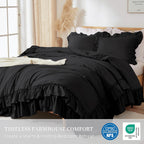 Ruffled Comforter Set Queen Size, 3-Piece Shabby Chic Bedding