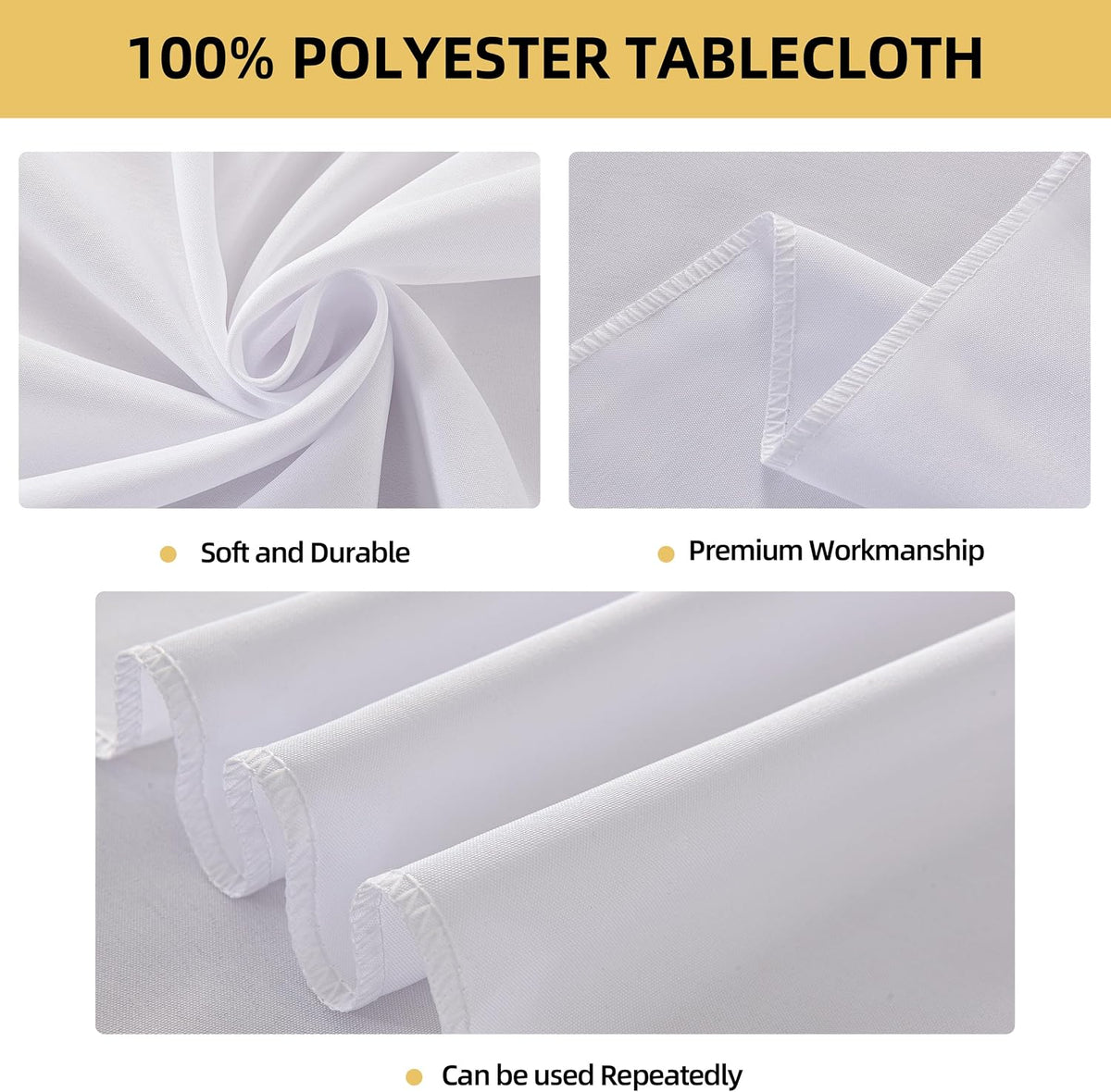 10-Pack Round 120-inch White Table Cloths, Solid Stain and Wrinkle Resistant Circular Tablecloth, Premium Plain Weave Polyester Fabric Table Linen Covers for Hotel, Banquet