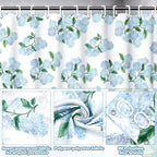 FYSUIMU 4Pcs Blue Hydrangea Bathroom Set Spring Floral Non-Slip Bath Mat U-Shaped Toilet Rug Toilet Lid Cover Shower Curtain with Hooks for Home Hotel Accessories Decoration