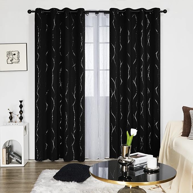 Deconovo Sliding Door Curtains 108 Inch Long, Blak Blackout Window Drapes - Image 2