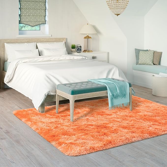Goideal Fluffy Rug for Bedroom Living Room, 6x9 Orange Area Rugs, Faux Fur Shag - Image 3