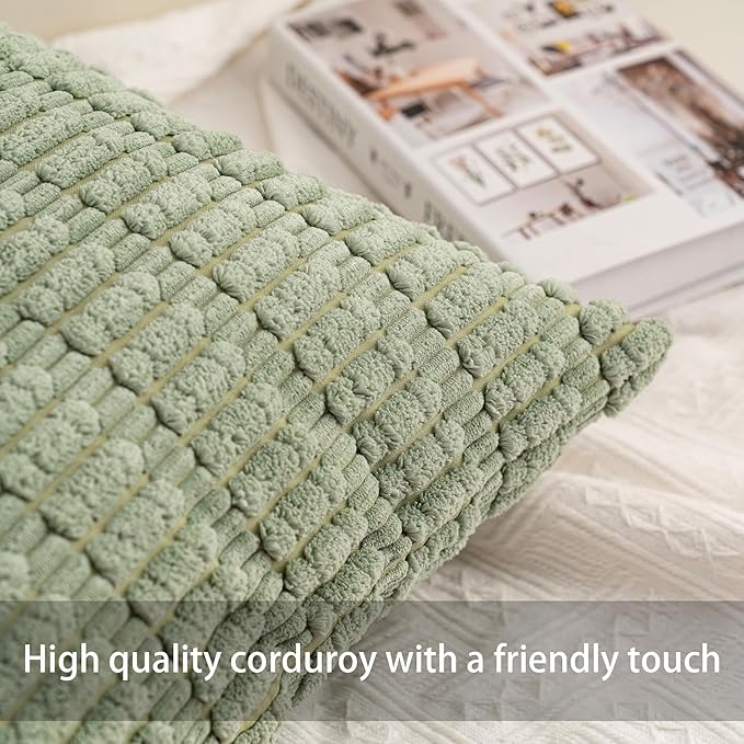 Pack of 2 Corduroy Decorative Throw Pillow Covers 20x20 InchSoft Boho Striped - Image 3