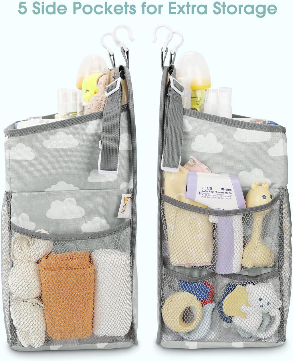 Maliton Hanging Diaper Caddy Organizer Hold 52+ Diapers(Gray Cloud)