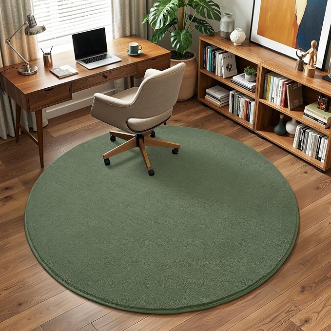 Amearea Sage Green Round Area Rugs 5ft Washable Circle Rugs - Image 8