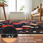 Macgace Floral Area Rug for Living Room, Machine Washable 5x7 Black Rugs