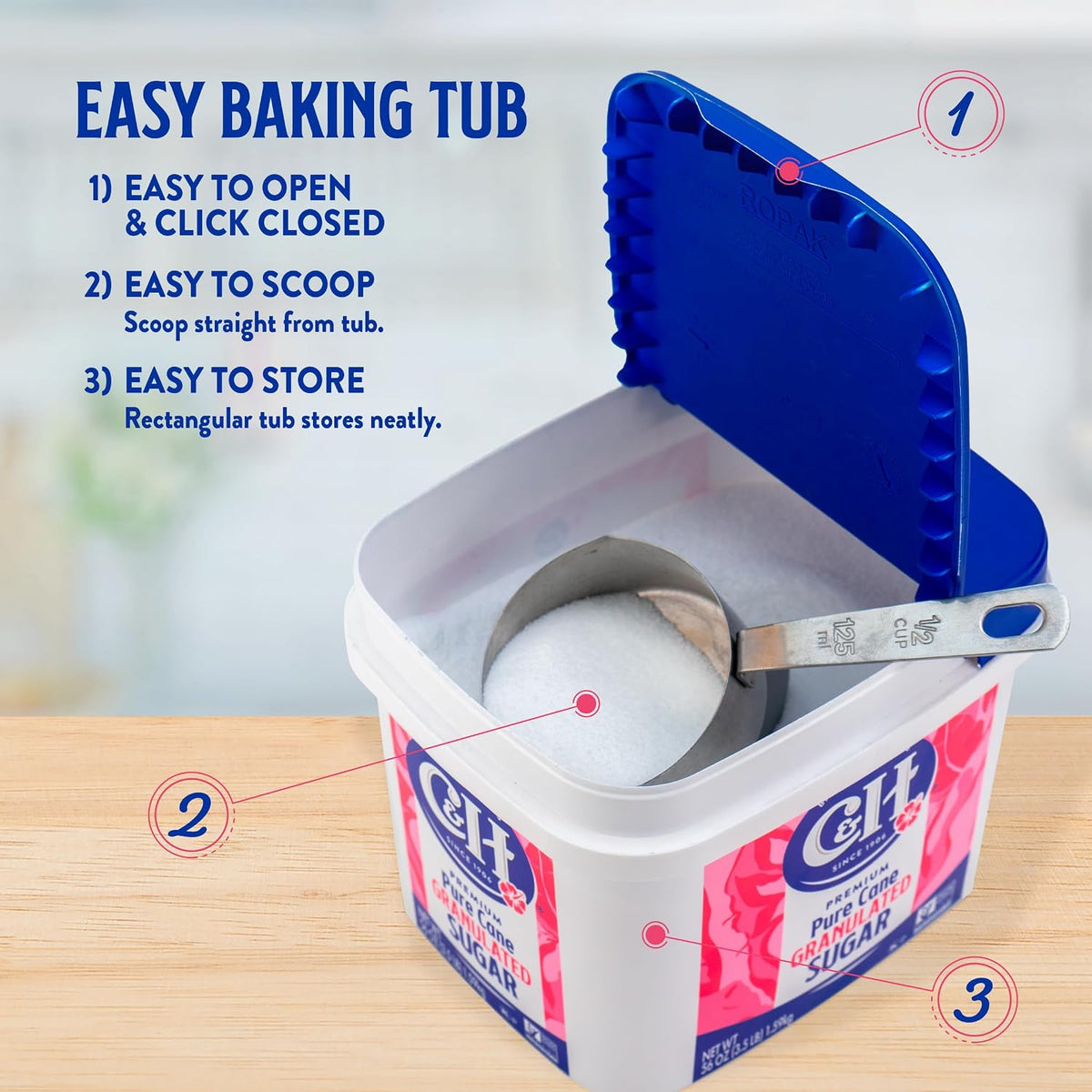 C&H® Granulated Sugar, 3.5 lb Easy-Baking Tub, 2 Pack - with Recipe Card