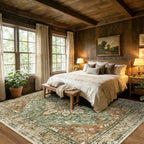 Area Rugs 9'x12' Washable Non-Slip, Floral Vintage Distress Print Pattern - Image 3