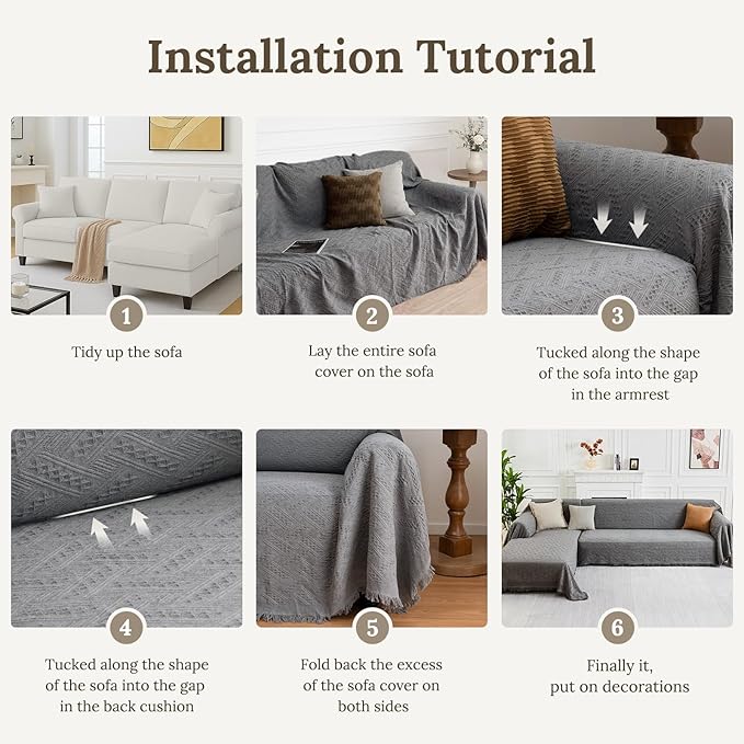 HOMERILLA Sectional Couch Covers 2 Pieces L Shaped Sofa Cover - Image 6
