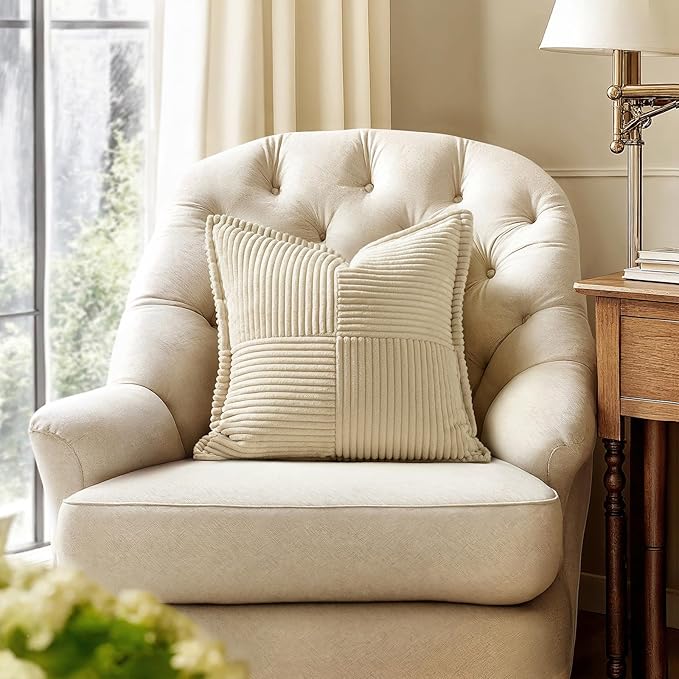 MIULEE Cream Corduroy Decorative Euro Sham Pillow Covers 24x24 Inch - Image 4
