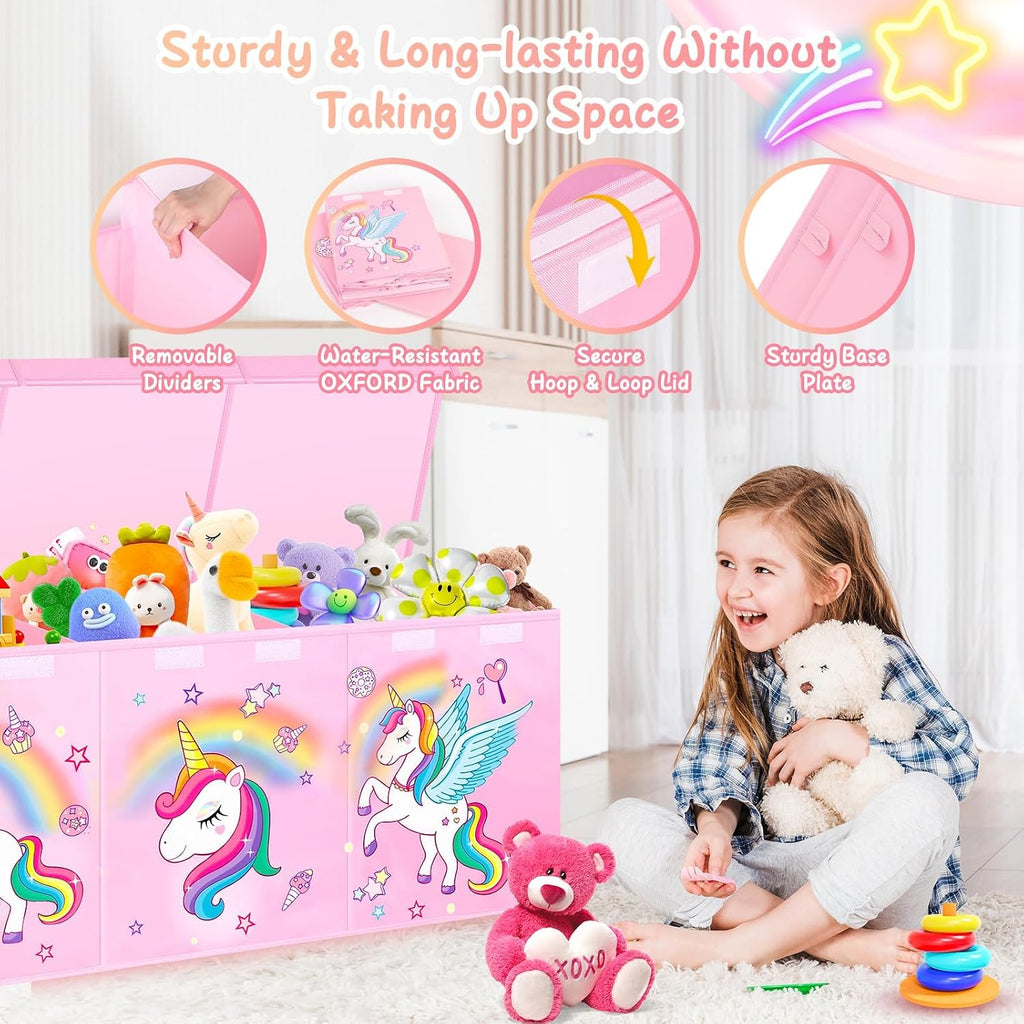 Extra
Large
Toy
Box
with
Lids,
Collapsible
Storage
Chest,
40"x16"x16"
Pink