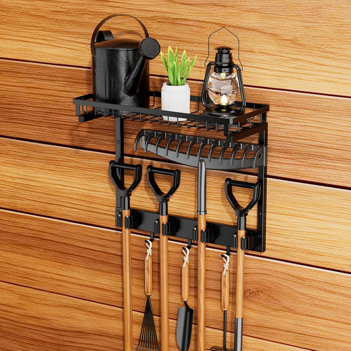 Broom Holder Wall Mount, Mop Organizer with Cleaning Tools Storage Shelf