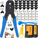 LEATBUY CAT6 Crimp Tool Kit for RJ45/RJ11/RJ12/CAT5/Cat5, Professional Network Crimper Wire Connector Stripper Cutter, Computer Maintenance Lan Cable Pliers Tester Repair Tool Set(BLUE)