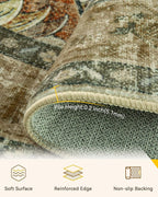 Area Rugs 8ft Washable Non-Slip, Floral Vintage Distress Print Pattern - Image 4