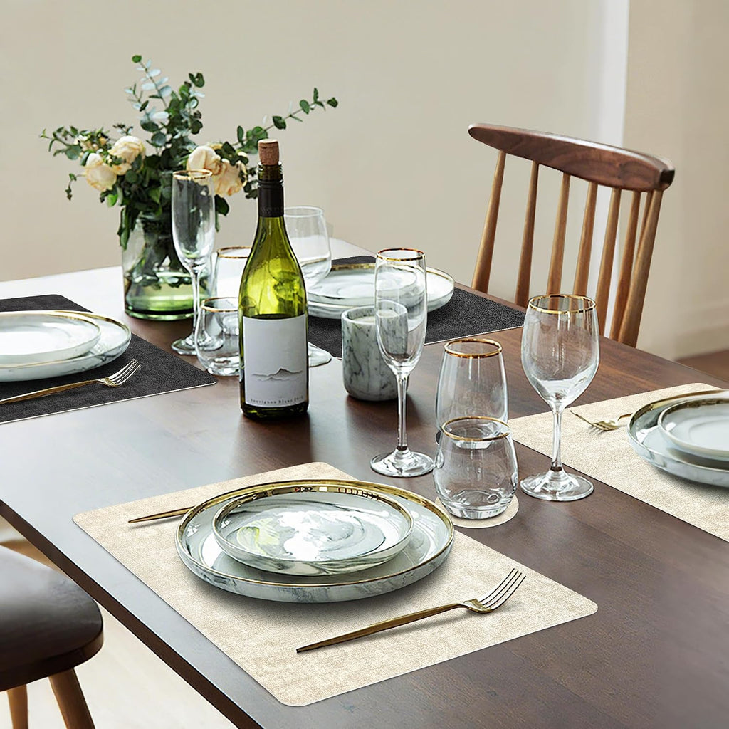 Fyvva Placemats Set of 6 Wipeable Reversible Faux Leather with Coasters