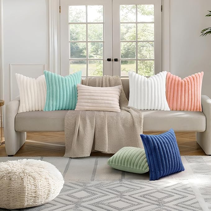 decorUhome Summer Cozy Faux Fur Throw Pillow Covers 26x26 Set of 2 Decorative - Image 6