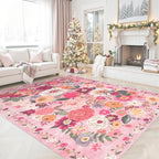 Pink Floral Girls Room Rug 5x7, Non-Slip Washable Rugs - Image 6