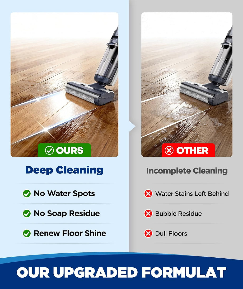 4X Power Floor Cleaning Solution Compatible with Tineco, Deionized Water Multi-Hard Floor Cleaner For 0 Residue, Low-Foam Machine-Safe Cleaner Solution for Vacuum Mop, Pet Safe, Fresh Scent, 2×16.9oz