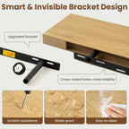 30 Inch Floating shelves for Wall, 8 Inch Deep, Invisible Brackets, Oak