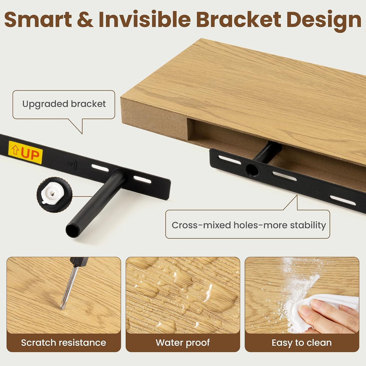 30 Inch Floating shelves for Wall, 8 Inch Deep, Invisible Brackets, Oak