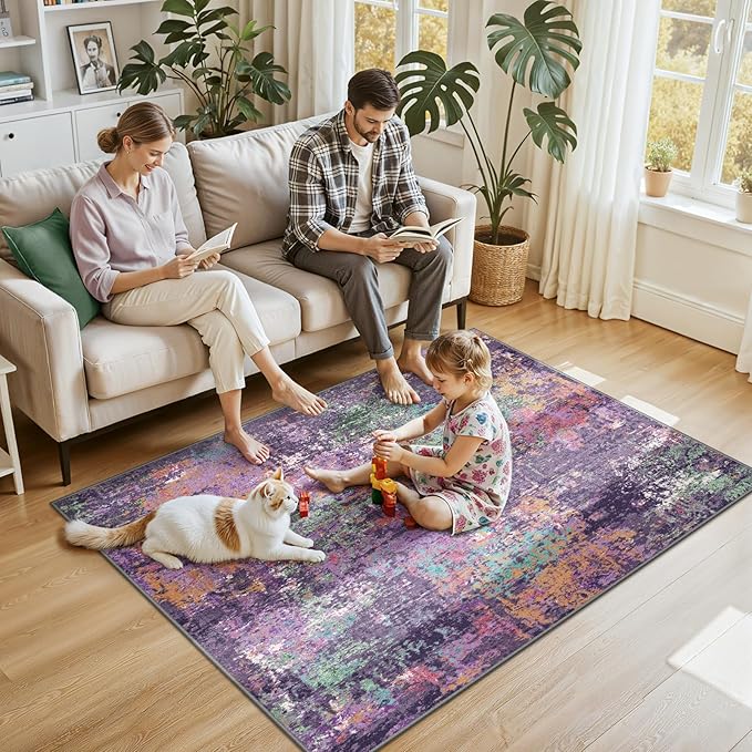 Washable Area Rugs 4'x6' Non-Slip Modern Abstract Soft - Image 2