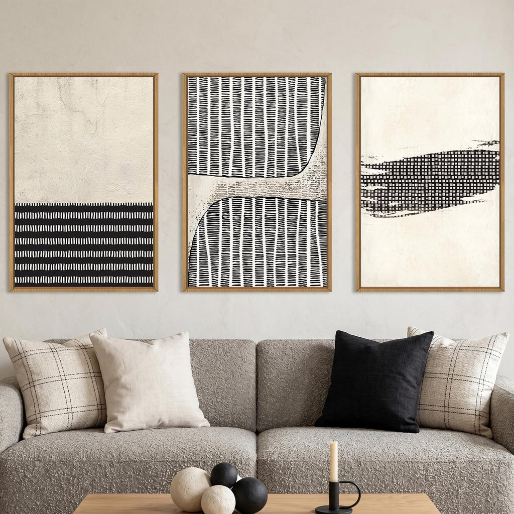 Aryroi Black and Beige Abstract Minimalist Framed Canvas Wall Art-24"x36"x3