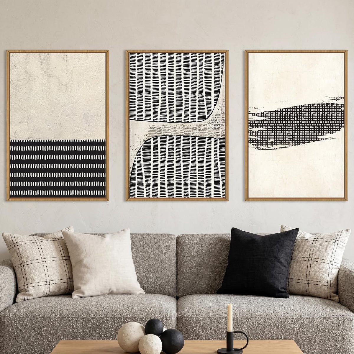 Aryroi Black and Beige Abstract Minimalist Framed Canvas Wall Art-24"x36"x3