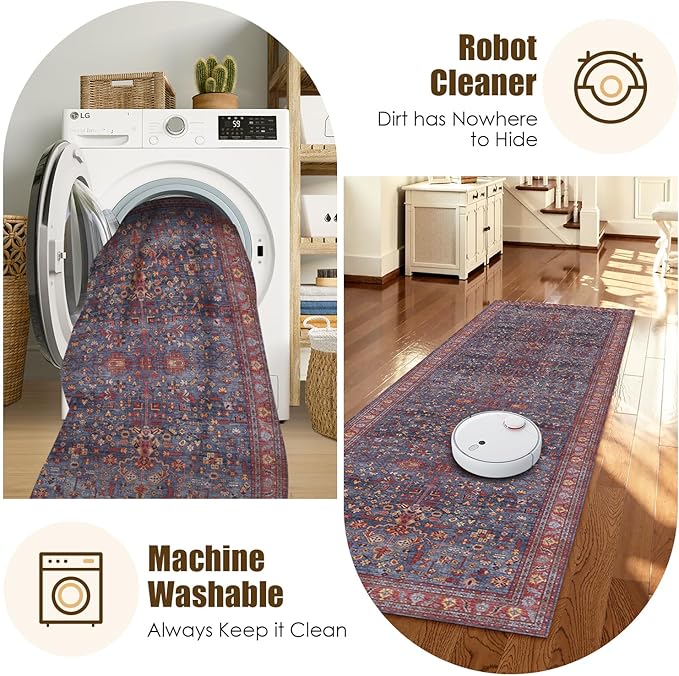 Washable Area Rug 2'6'' x 8' Vintage Traditional Persian Mat - Image 7