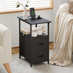Somdot End Table Set of 2 with Charging Station, 2 Drawers, Slim Side Table