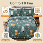 JSD Green Forest Animal Kids Comforter Set Twin Size