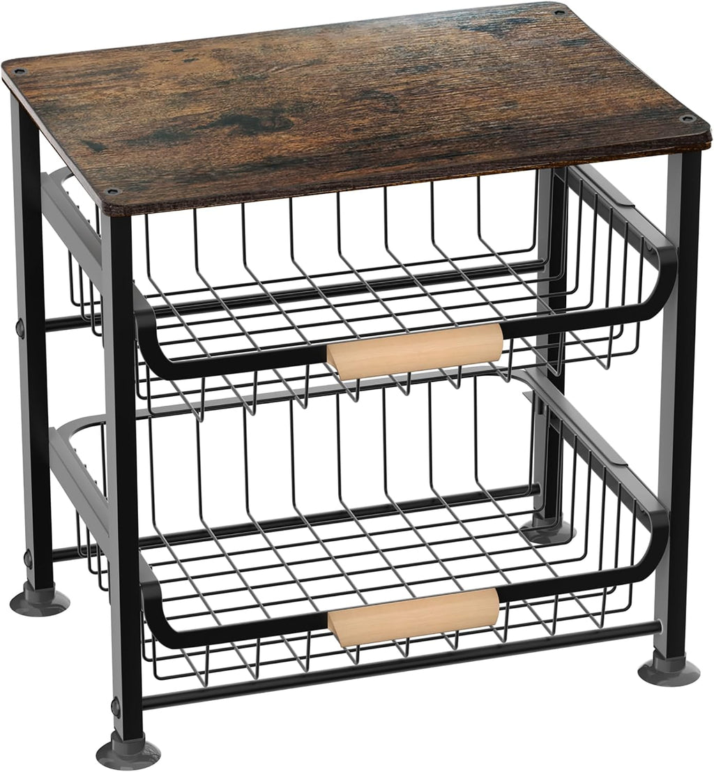 NiuYichee 3-layer Kitchen Fruit Storage Basket Snack Rack, Countertop & Desktop Pull-out Metal Basket with Handle, Organizers