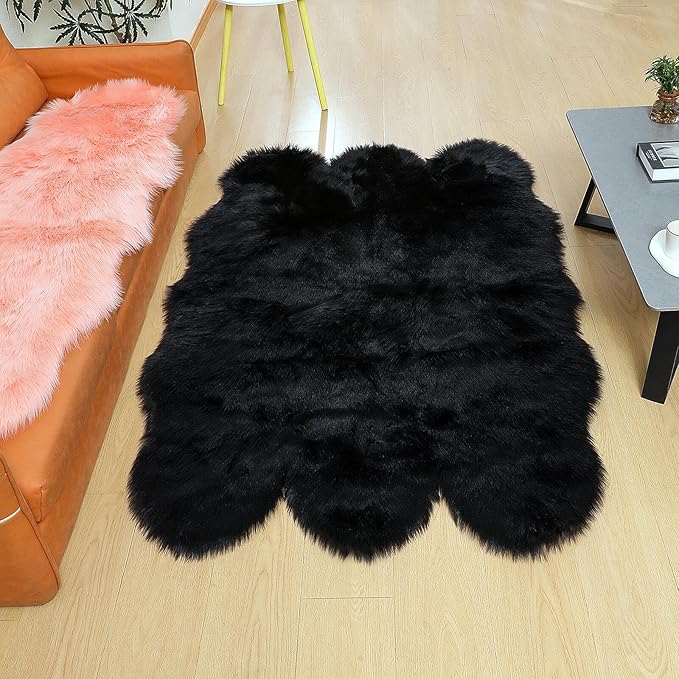 linmopm Faux Fur Rug Sheepskin Shag Fluffy Fuzzy Black 4x6 ft Rugs - Image 6