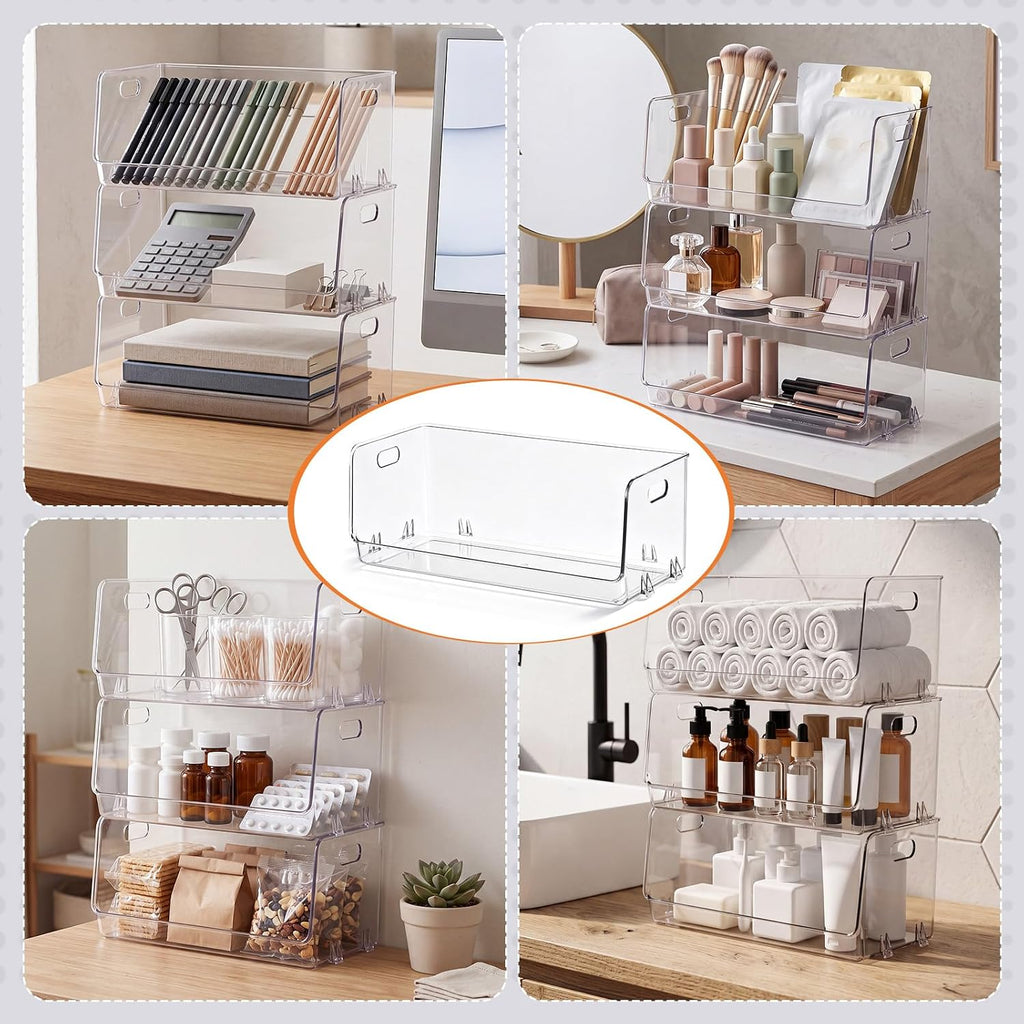 6 Pcs Stackable Storage Bins Open Front Clear Pantry Organizer