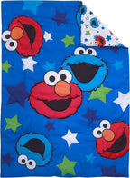 Sesame Street Awesome Buds Elmo/Cookie Monster 4 Piece Toddler Bed Set, Blue/Red/Green, 4 Piece Set