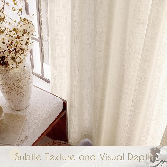 Apricot Linen Curtain 84 inch Length 2 Panels Set Back Tab Light Filtering - Image 4
