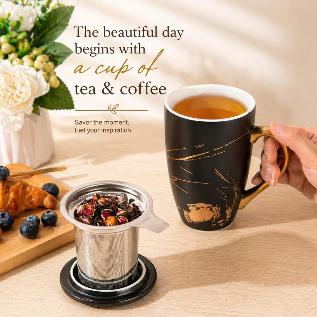 AmorArc Tea Cup With Infuser and Lid, 18oz Loose Leaf Tea Mug With Steeper