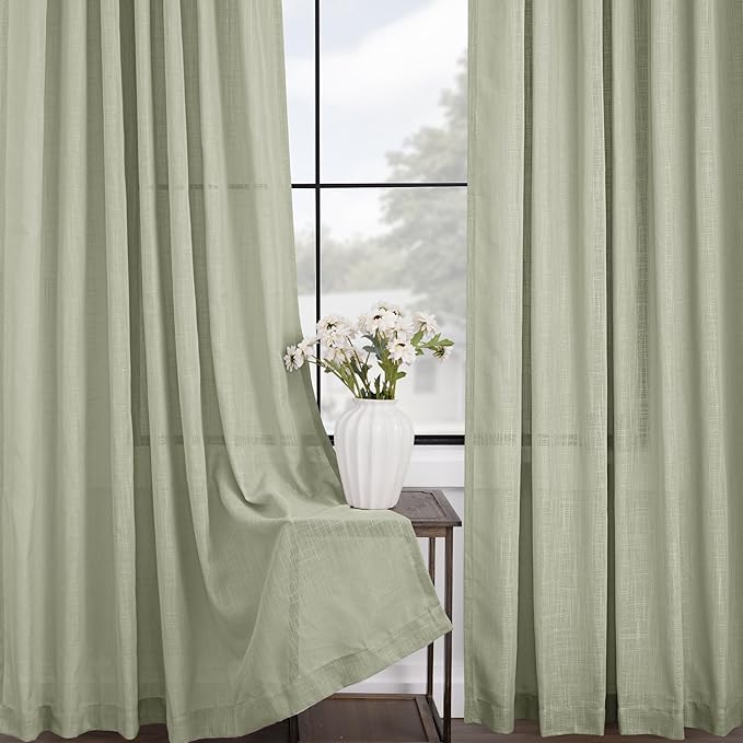 Linen Blend Sage Green Curtains 63 inch Length 2 Panels - Image 3