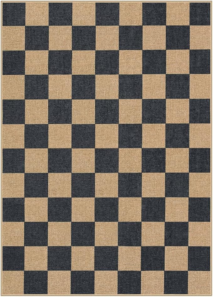 Lahome Checkered Easy Jute Area Rug, 5x7 Outdoor Patio Rug Washable Carpet - Image 8