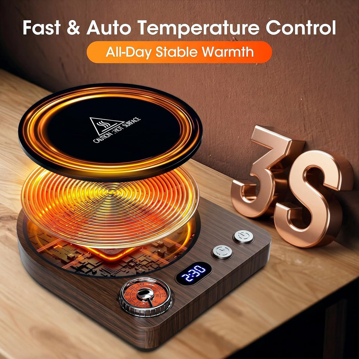 MQFORU Retro Coffee Mug Warmer, 36W Fast Heating with 9 Temp Settings & 0.5-9H Timer, Auto Shut-Off & Memory Function, Smart Desk Warmer for Coffee, Tea, Milk, Candle - Ideal Gift Accessories
