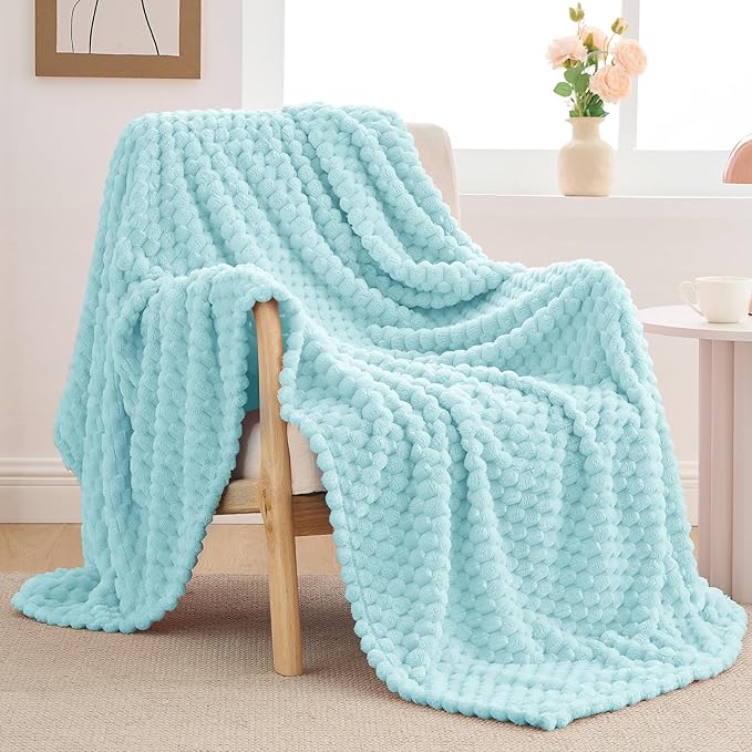 BEDELITE Fleece Blanket Twin for Bed Couch, 3D Jacquard Decorative Cloud Blue - Image 8
