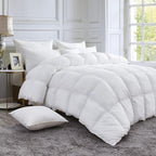 Luxurious Goose Feather Down Fiber Comforter King Size, Extra Fluffy Duvet Insert, Ultra-Soft, Breathable, Baffle Box Design, All Season Hotel Luxury (Palatial King 120" x 98" White)