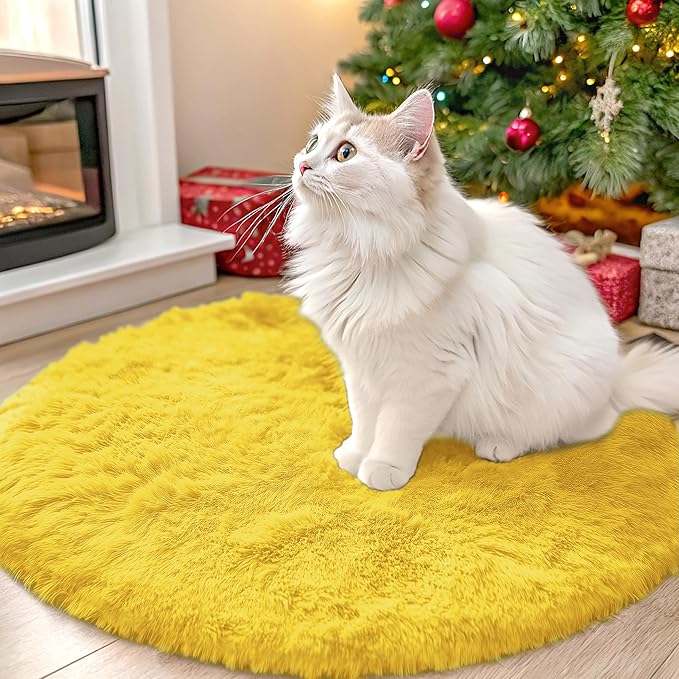 OLANLY Yellow Round Rugs for Bedroom by OLANLY