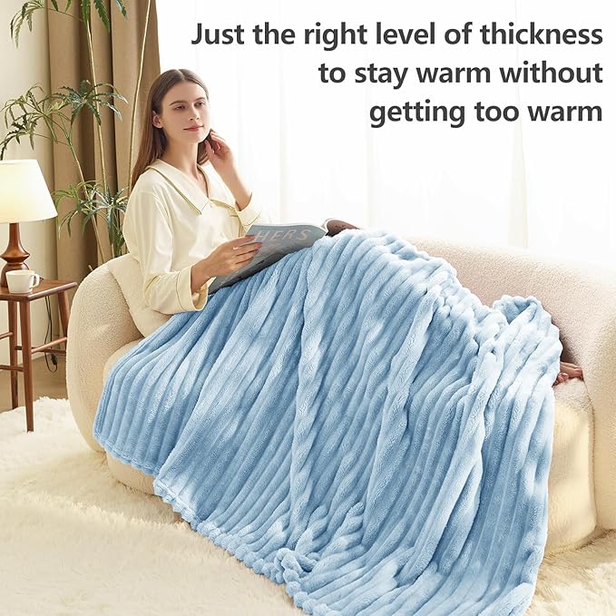 HIMEET Light Blue Ribbed Throw Blanket - Image 3
